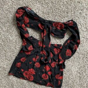 White Fox Boutique Red and Black Crop Top Small and Skirt X-Small